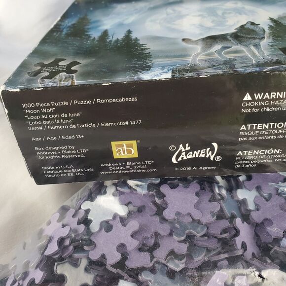 Al Agnew 1000 Piece Puzzle Moon Wolf 20x27 Made In USA Factory Sealed w Poster - Picture 5 of 5
